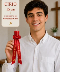 Cirio rojo con cinta de Confirmación