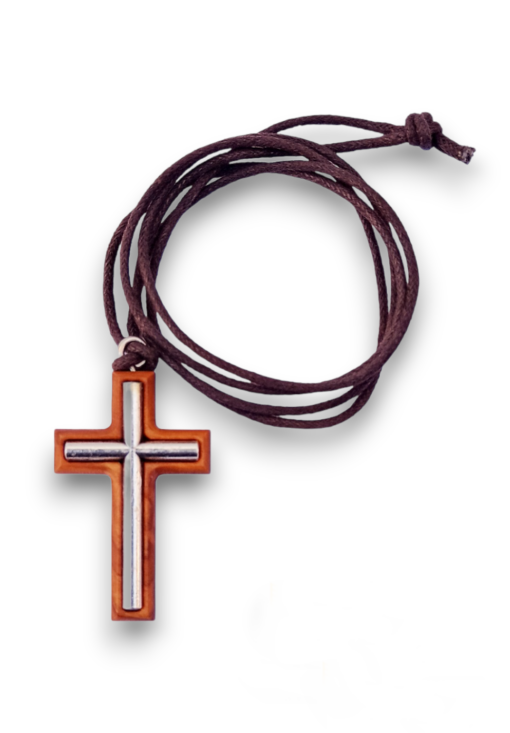 Cruz de Olivo y metal con cordón