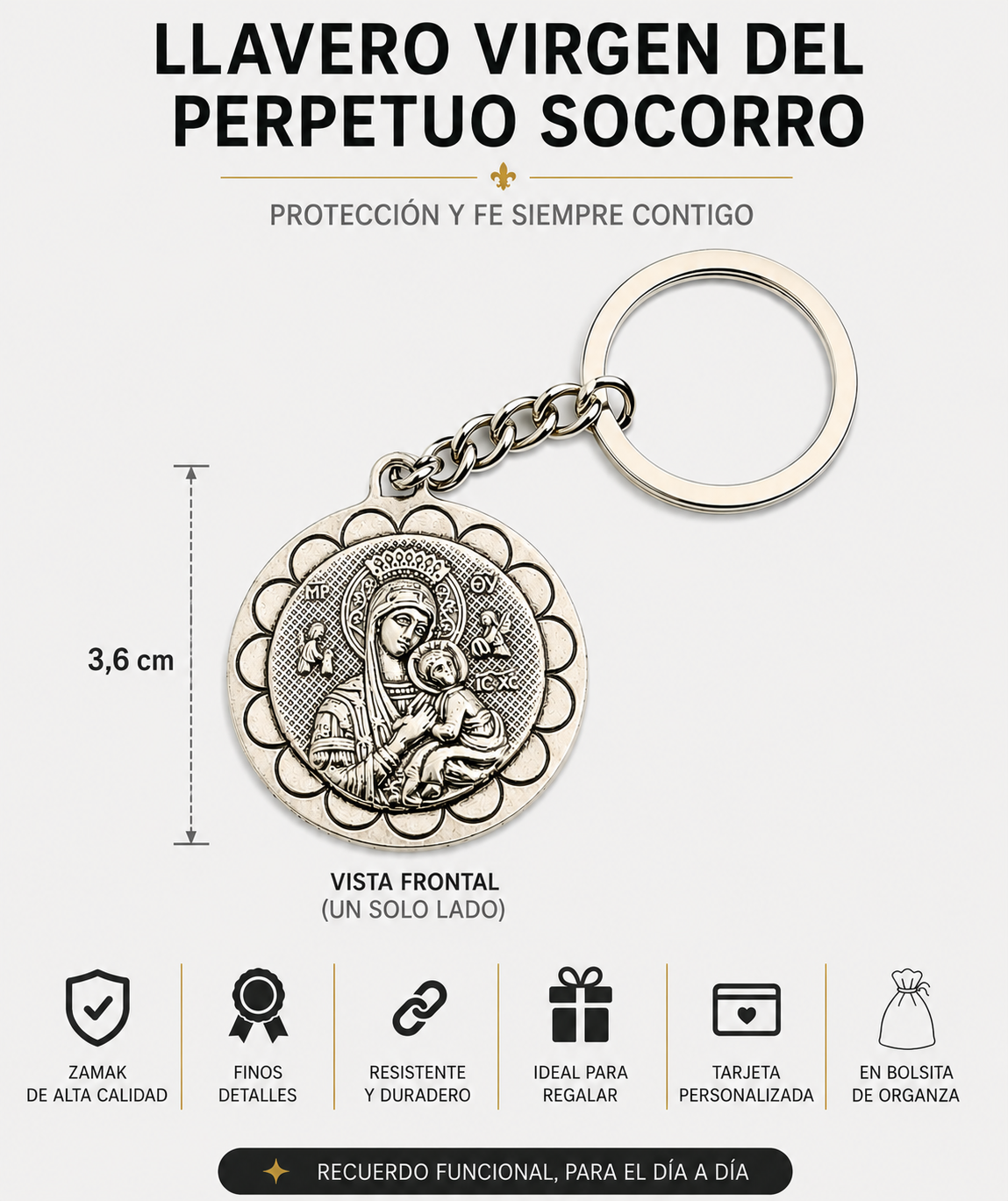 Llaveros de metal Sma. Virgen Maria con Niño Jesus (Valor por docena)