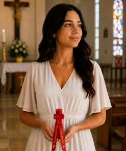 Cirio rojo con cinta de Confirmación